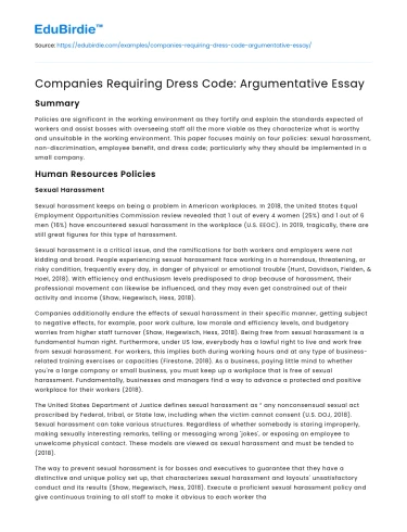 Companies Requiring Dress Code: Argumentative Essay