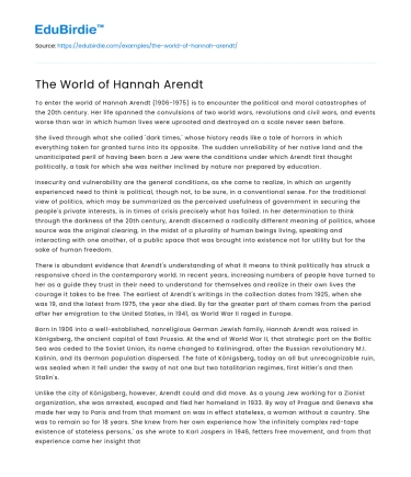The World of Hannah Arendt