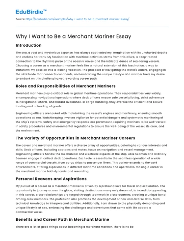 Why I Want to Be a Merchant Mariner Essay
