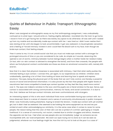 Quirks of Behaviour in Public Transport: Ethnographic Essay