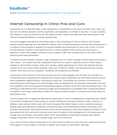 Internet Censorship in China: Pros and Cons