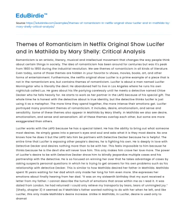 Romantic Themes in Lucifer and Mathilda: Critical Analysis