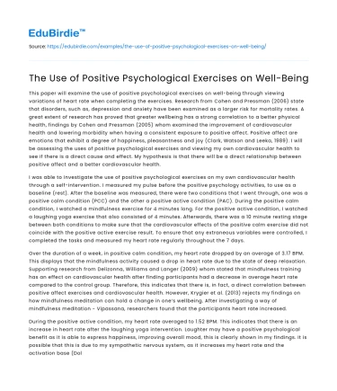 The Use of Positive Psychological Exercises on Well-Being