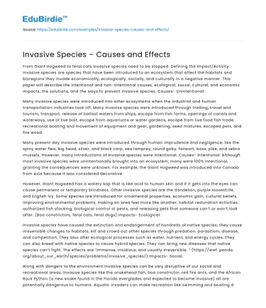 Invasive Species – Causes and Effects