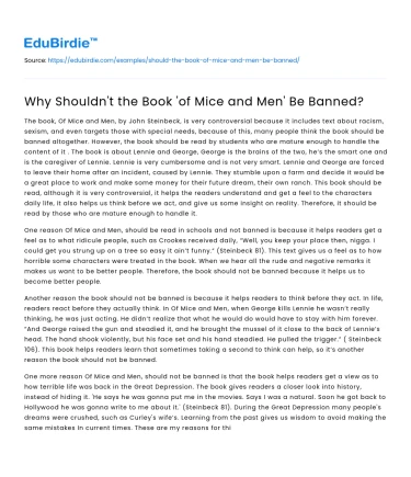 Why Shouldn’t the Book ‘of Mice and Men’ Be Banned?