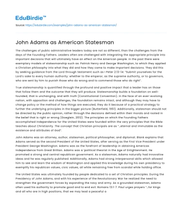 John Adams as American Statesman