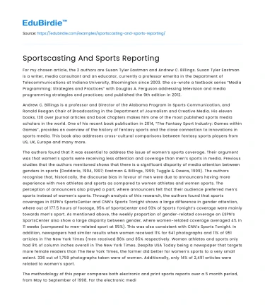 Sportscasting And Sports Reporting
