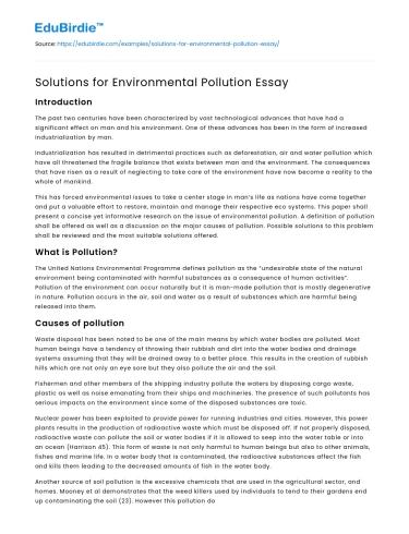 Solutions for Environmental Pollution Essay