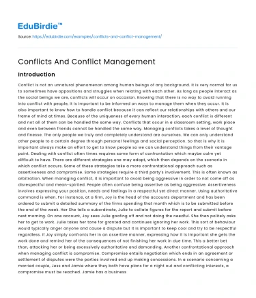 Conflicts And Conflict Management