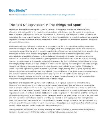 The Role Of Reputation In The Things Fall Apart