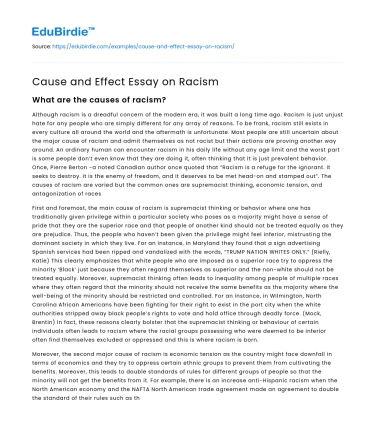 Cause and Effect Essay on Racism