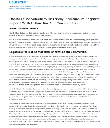 Individualism’s Negative Impact on Family & Community Structures