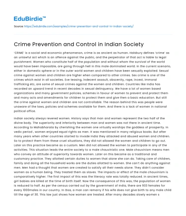 Crime Prevention and Control in Indian Society