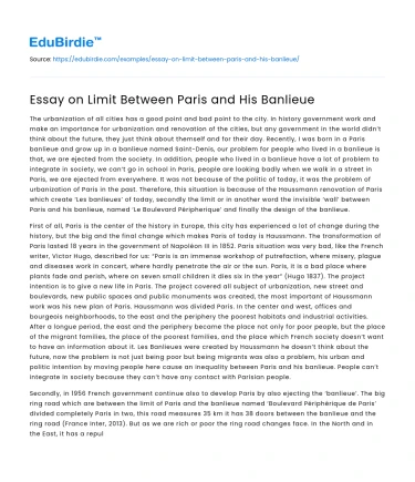 Essay on Limit Between Paris and His Banlieue