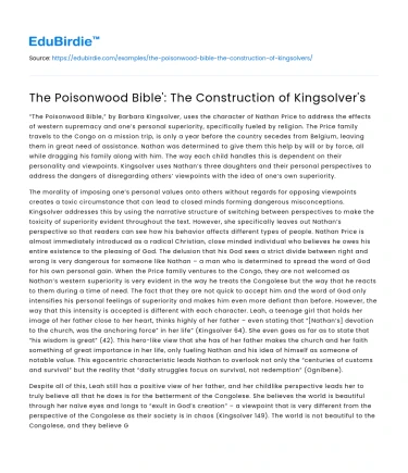 The Poisonwood Bible’: The Construction of Kingsolver’s