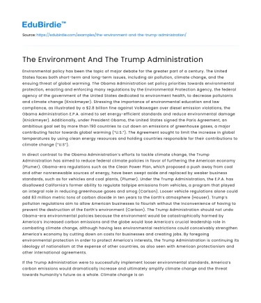 The Environment And The Trump Administration