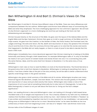 Ben Witherington Iii And Bart D. Ehrman’s Views On The Bible