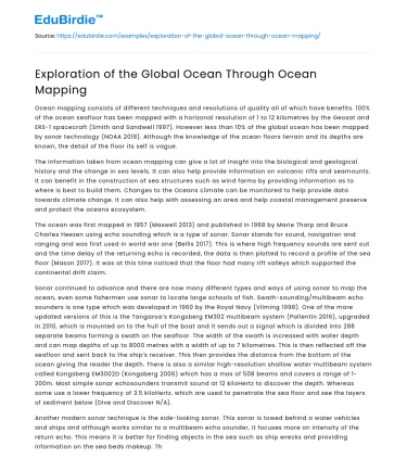 Exploration of the Global Ocean Through Ocean Mapping