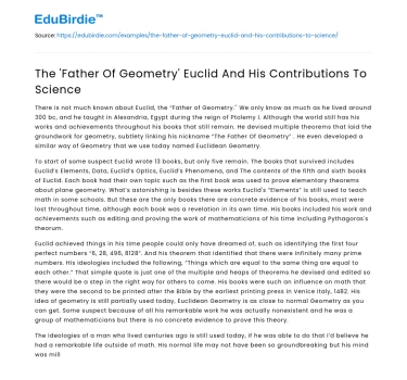 The ‘Father Of Geometry’ Euclid And His Contributions To Science