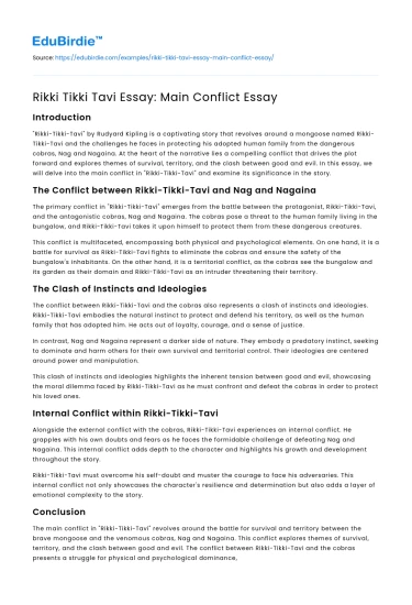 Rikki Tikki Tavi Essay: Main Conflict Essay