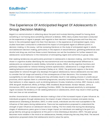 Adolescents’ Anticipated Regret in Group Decisions