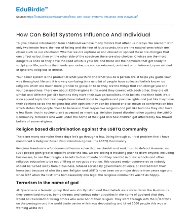 How Can Belief Systems Influence And Individual