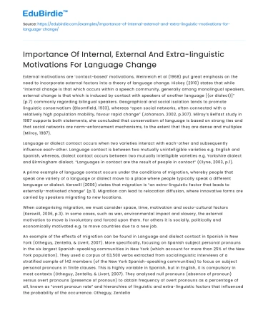 Motivations for Language Change: Internal, External, Extra-linguistic