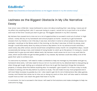 Laziness as the Biggest Obstacle in My Life: Narrative Essay