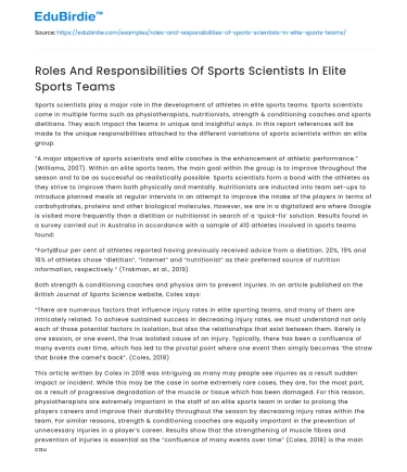 Roles And Responsibilities Of Sports Scientists In Elite Sports Teams