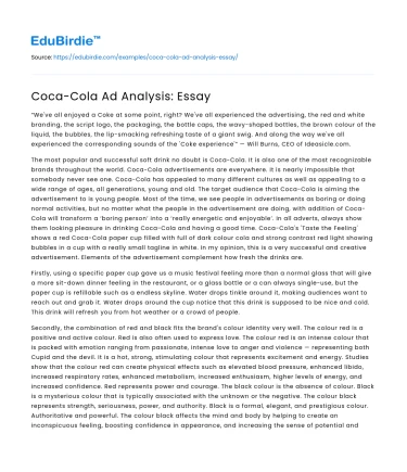 Coca-Cola Ad Analysis: Essay