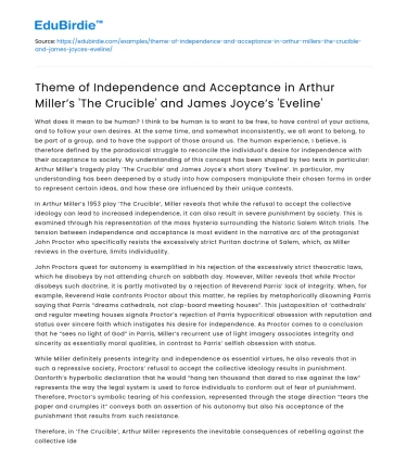 Independence and Acceptance in ‘The Crucible’ and ‘Eveline’