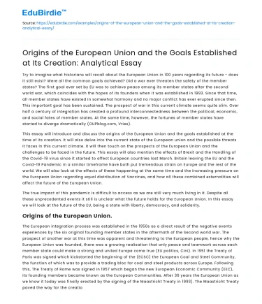 European Union’s Origins and Established Goals