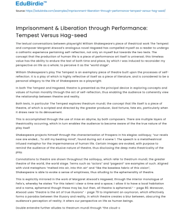 Imprisonment & Liberation through Performance: Tempest Versus Hag-seed