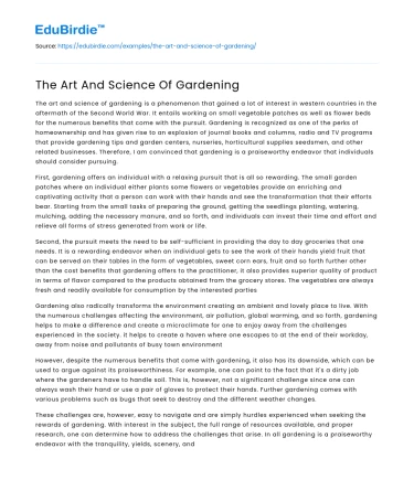 The Art And Science Of Gardening