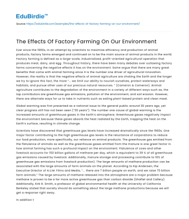 The Effects Of Factory Farming On Our Environment
