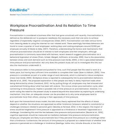 Workplace Procrastination And Its Relation To Time Pressure