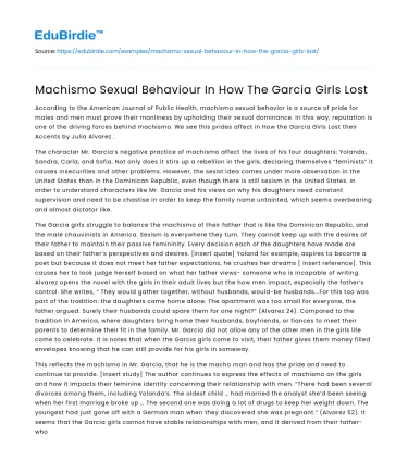 Machismo Sexual Behaviour In How The Garcia Girls Lost