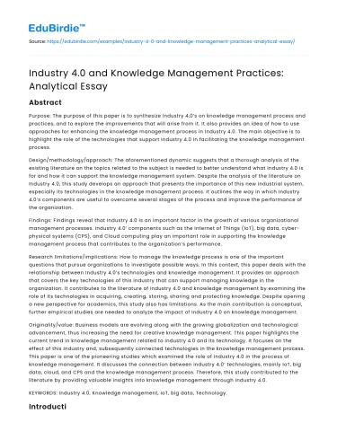 Industry 4.0 and Knowledge Management Practices: Analytical Essay