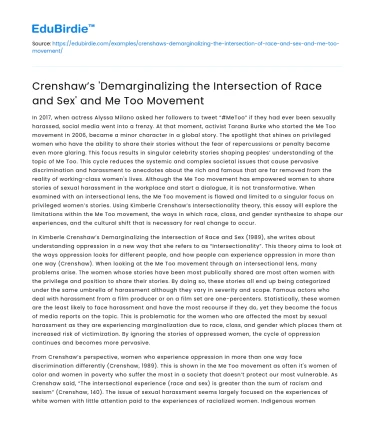 Crenshaw’s Intersectionality and Me Too Movement