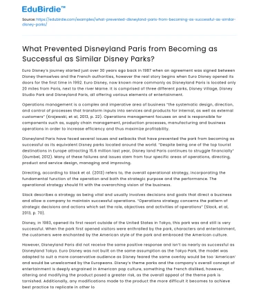 Factors limiting Disneyland Paris success vs other Disney parks
