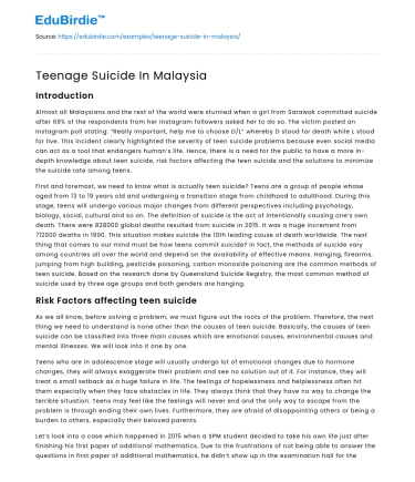 Teenage Suicide In Malaysia