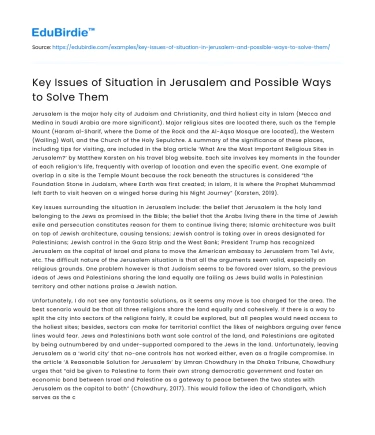Key Issues of Situation in Jerusalem and Possible Ways to Solve Them