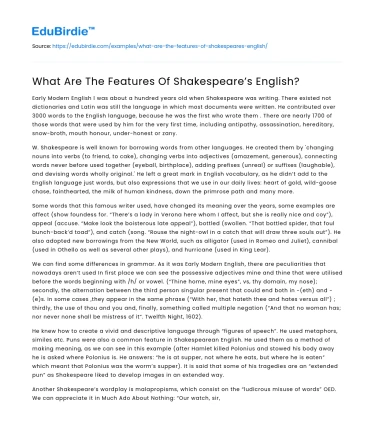 What Are The Features Of Shakespeare’s English?
