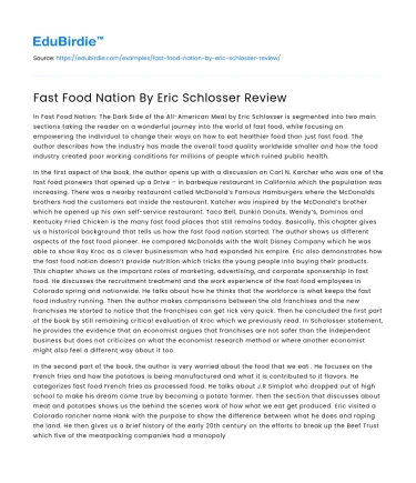 Fast Food Nation By Eric Schlosser Review