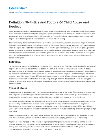 Definition, Statistics And Factors Of Child Abuse And Neglect