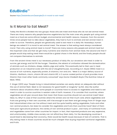 Is it Moral to Eat Meat?