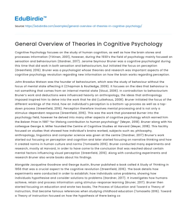 General Overview of Theories in Cognitive Psychology