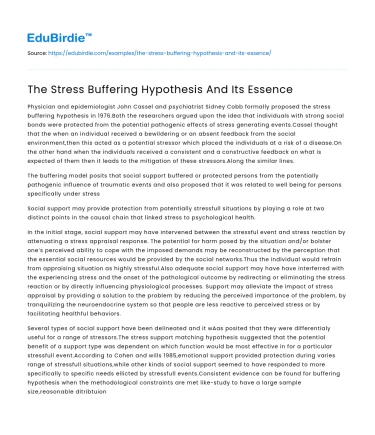 The Stress Buffering Hypothesis And Its Essence
