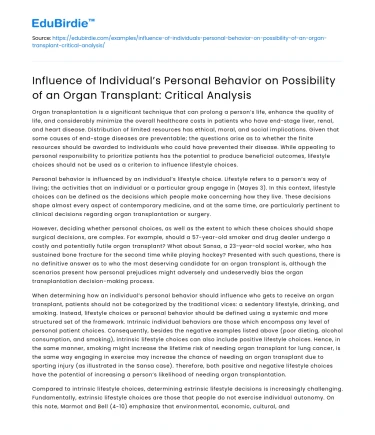 Impact of Personal Behavior on Organ Transplant Possibilities