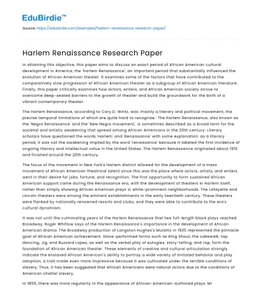 Harlem Renaissance Research Paper